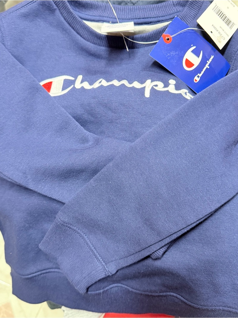 Champion Kids Crewneck Sweatshirt in Navy with Script Logo